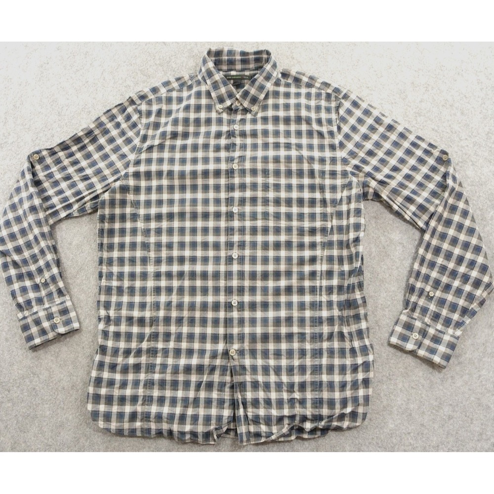 John Varvatos Shirt Mens Large Gray Blue Button Down Long Sleeve Checks Casual